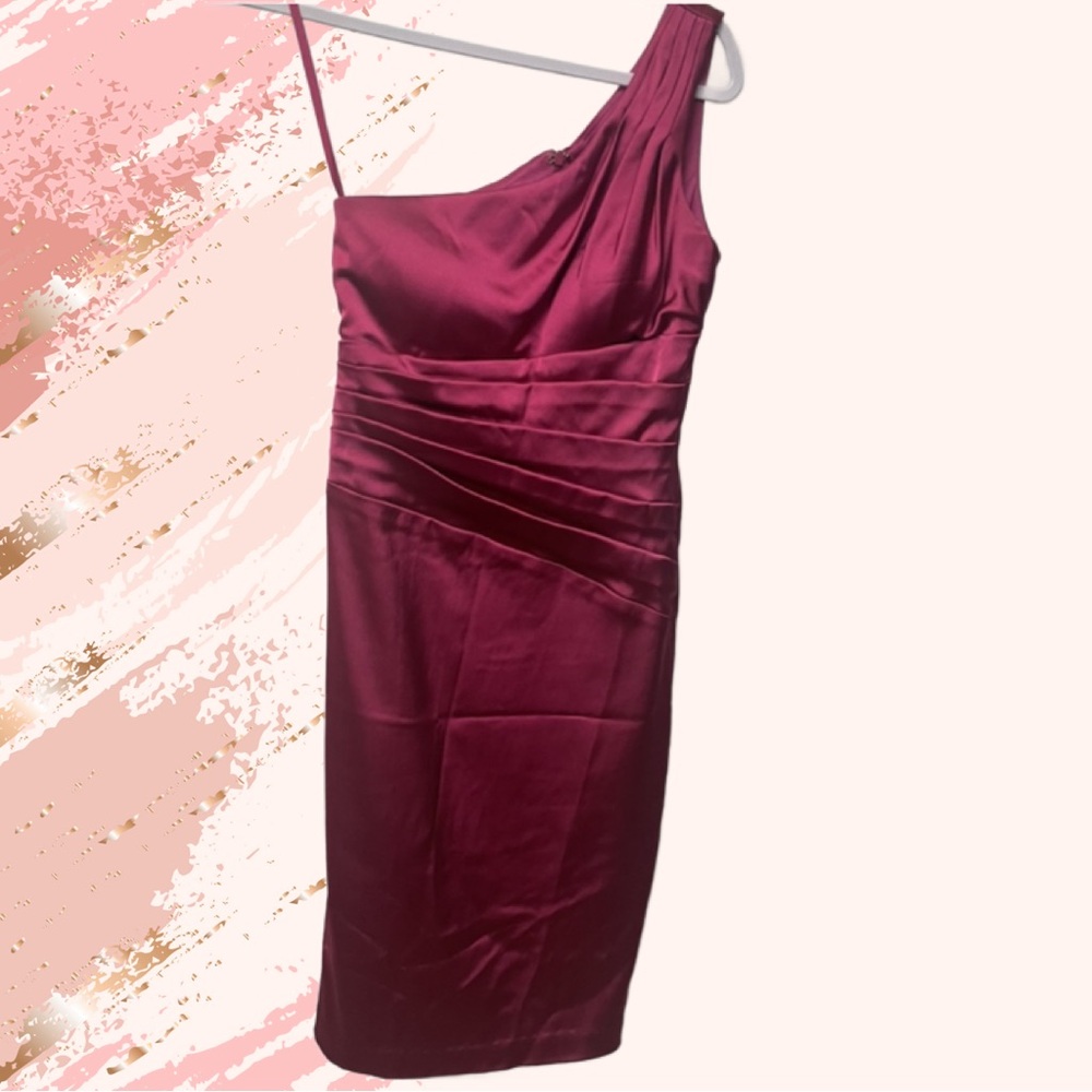 Cache One-Shoulder Satin Dress in Deep Red